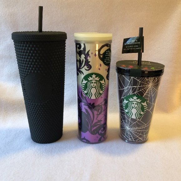 Starbucks Halloween Glow in the Dark Tumblers + Studded Mat Black NEW - Picture 1 of 5
